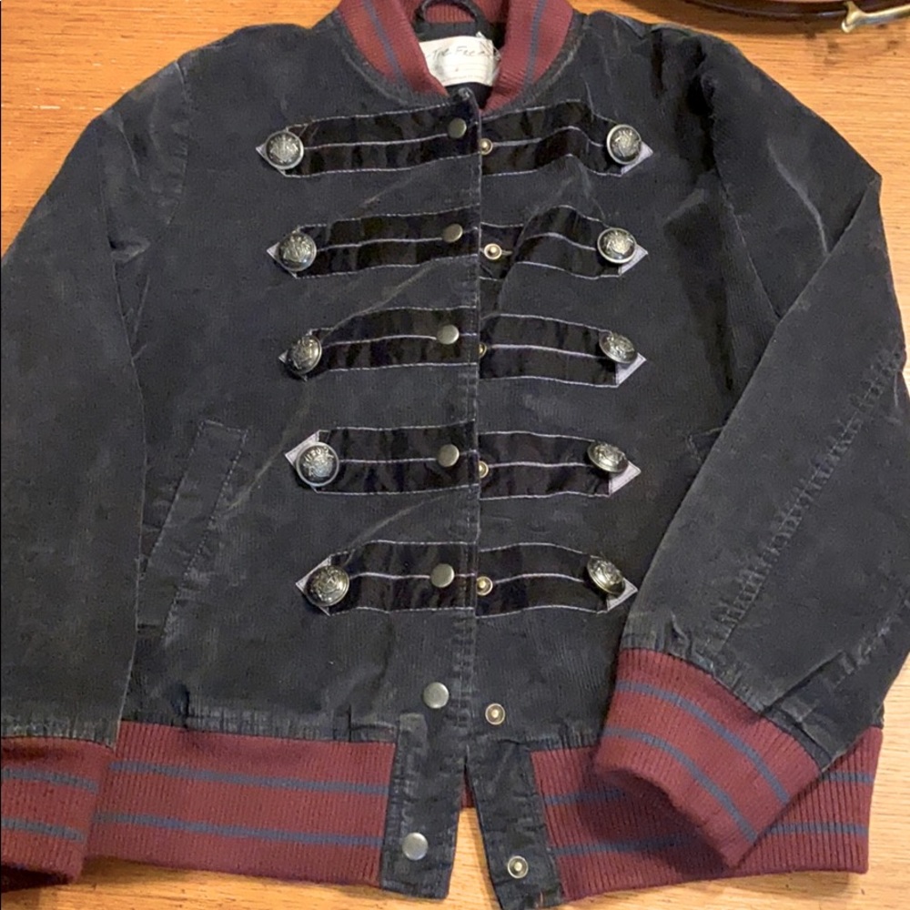We the free blue and burgundy corduroy jacket
